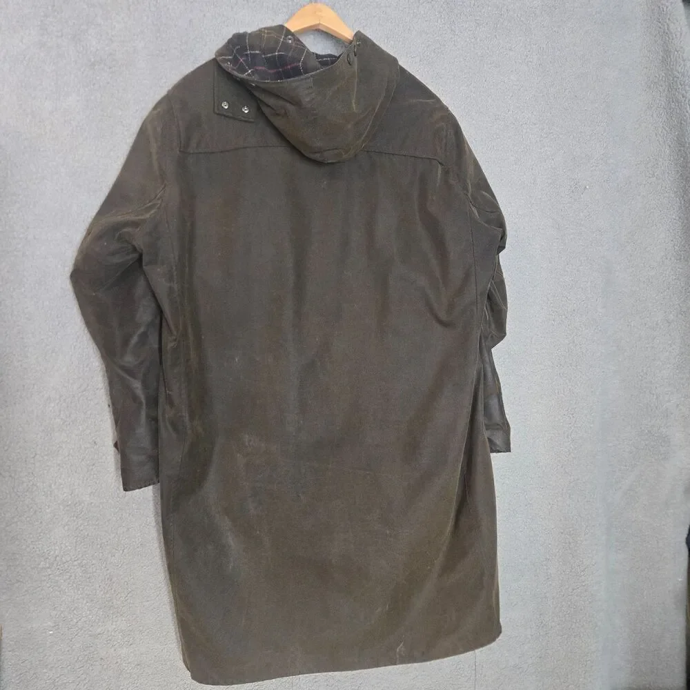 Barbour A871 Wax Duffle Coat Mens XXL Brown Full Zip Embroidered Waxed Hooded